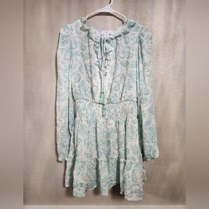 House of Harlow 1960 paisley green mini dress with Ruffled Sleeves
